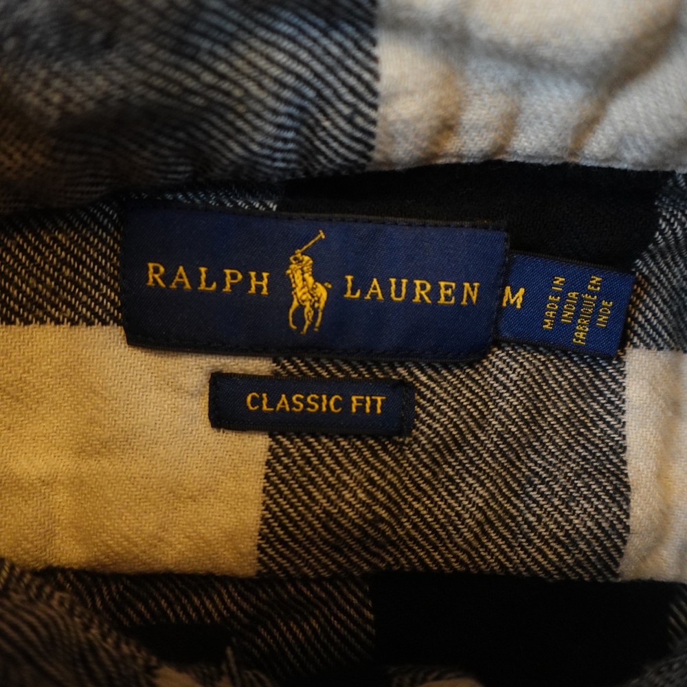 Ralph Lauren Top Women Medium Blue White Buffalo Plaid Classic Fit Flannel - Picture 2 of 10